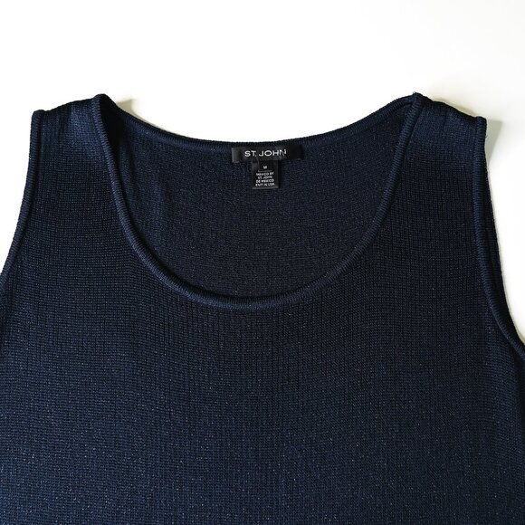 ST JOHN Navy Blue Metallic Tank Top - Size Medium - Picture 3 of 8